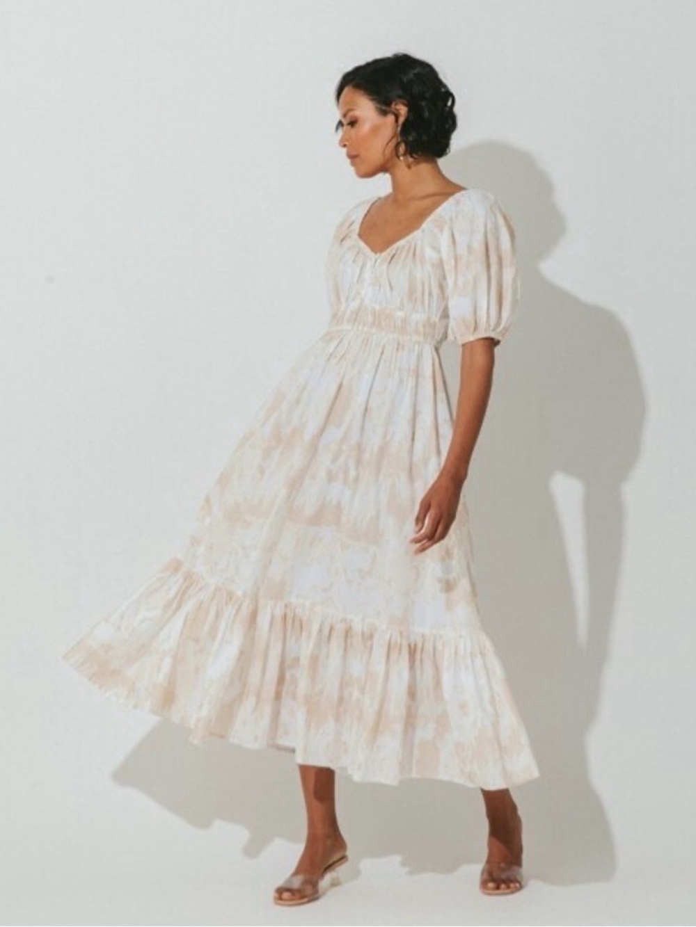 Cleobella Organic Cotton Puff Sleeve Midi Dress Cottagecore Size M Pockets - Picture 2 of 10